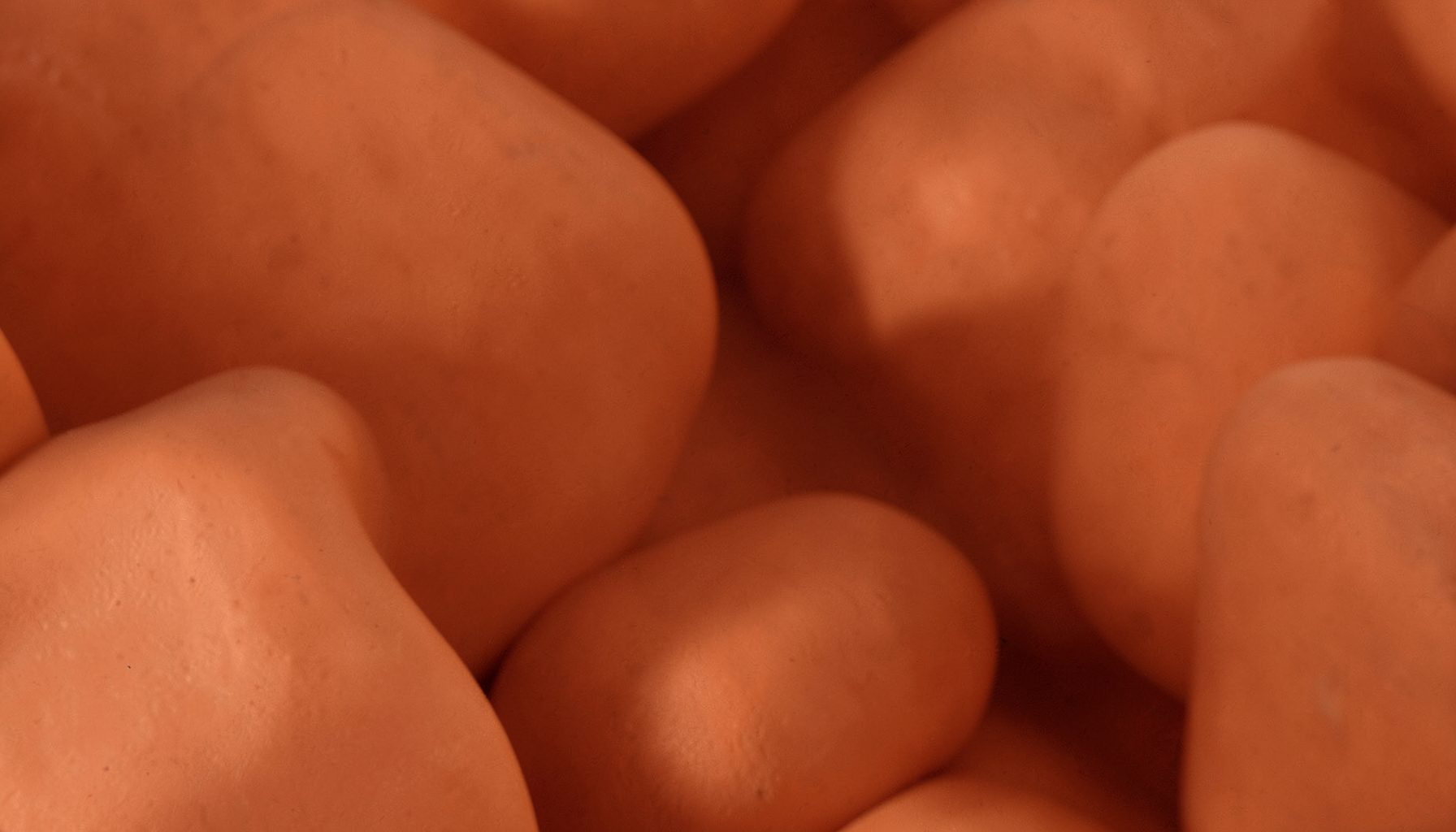 A terracotta-toned abstract composition with soft rounded forms, warm and inviting